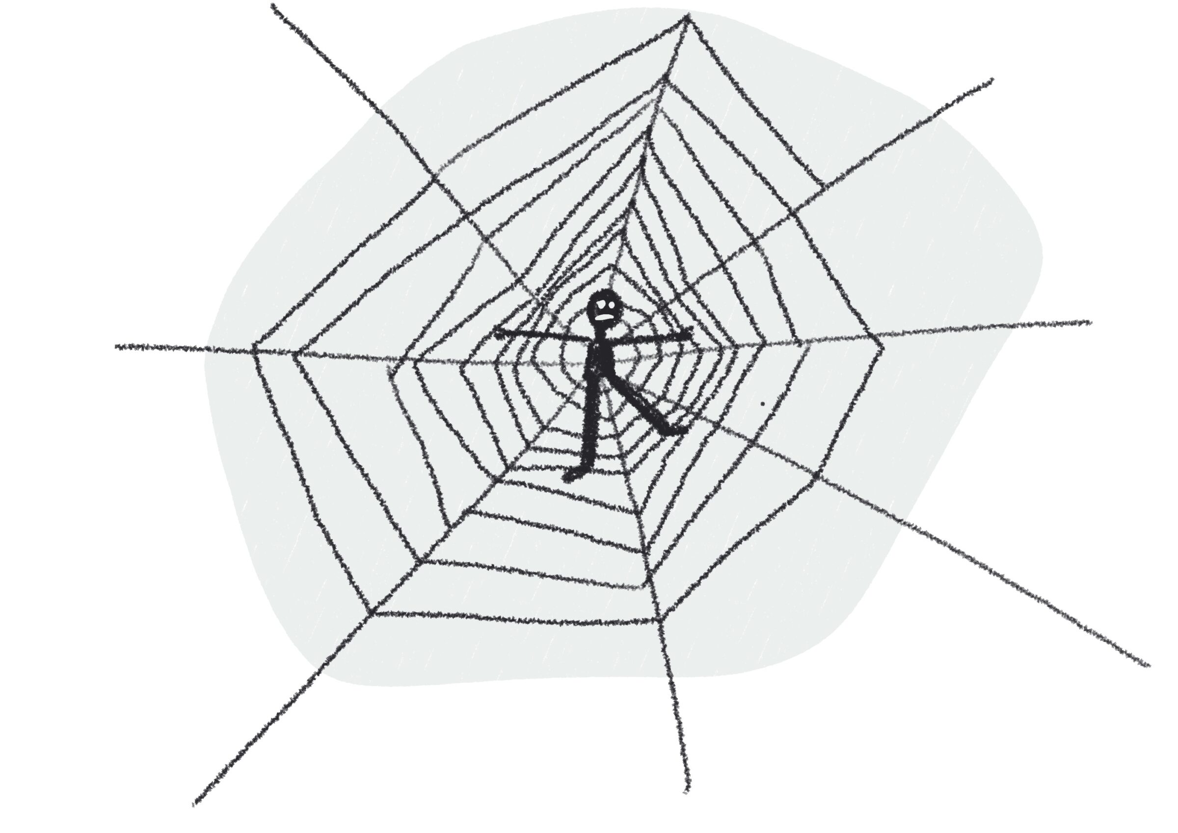 Jongere die in een spinnenweb verstrikt is